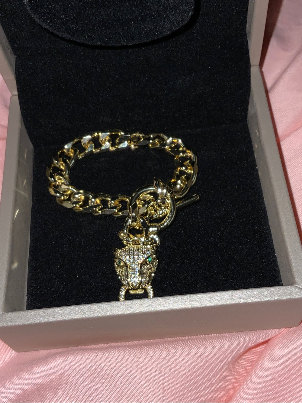 Gold Pavé Panther Charm Chain Bracelet - Women Jewelry